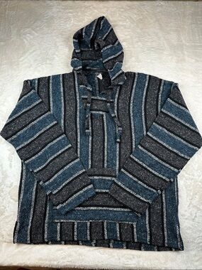 EARTHBOUND Trading Size XXL Hooded Striped Pullover Sweater Blue & Black |Casual